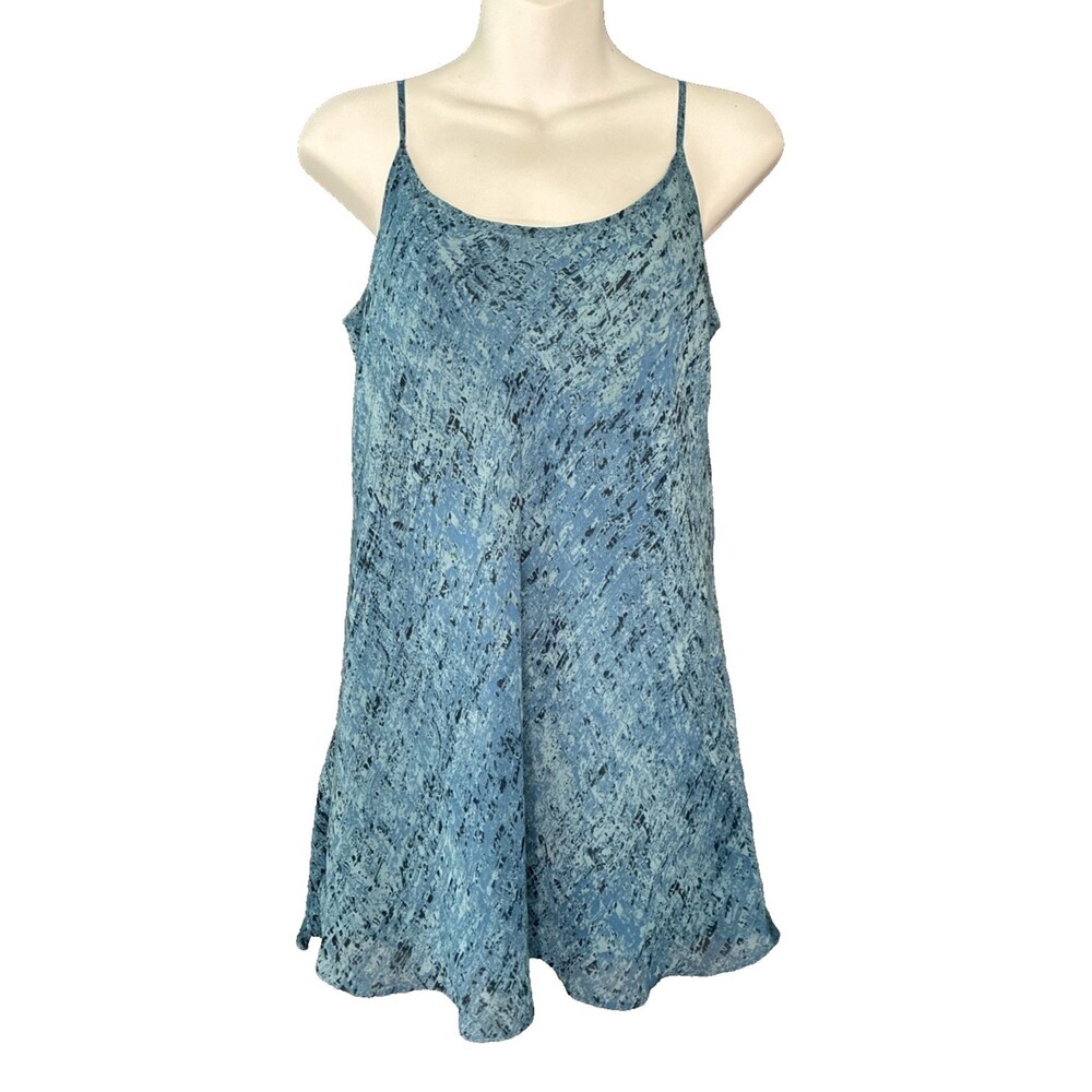 Y2K CAbi Babydoll Mini Slip Dress Sundress Tunic Vintage Small Blue Abstract